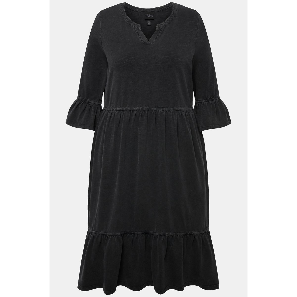 Robe en jersey avec volants. Col tunisien gris graphite, ULLA POPKEN