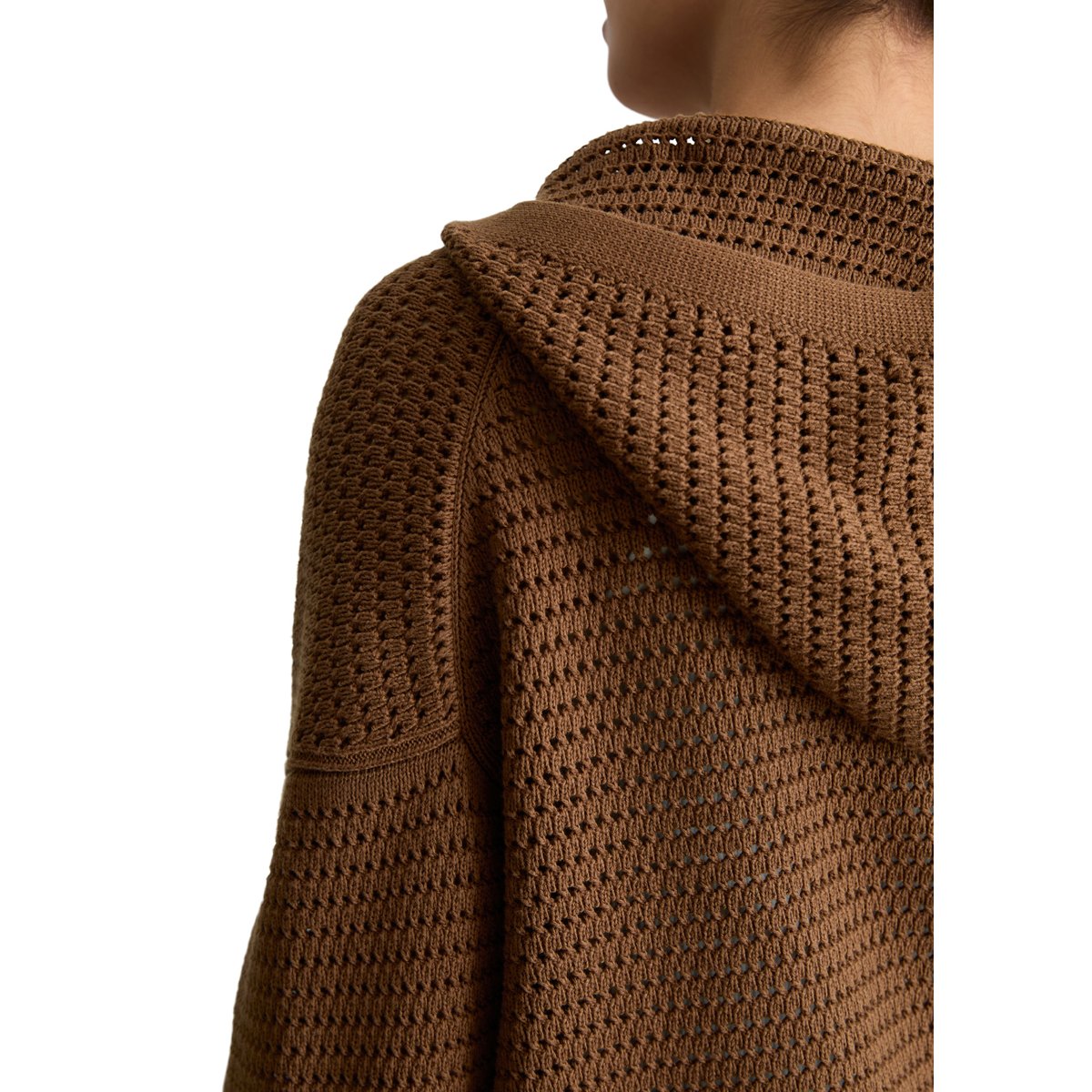 Cardigan à capuche loose en coton organique marron, MARC O’POLO DENIM