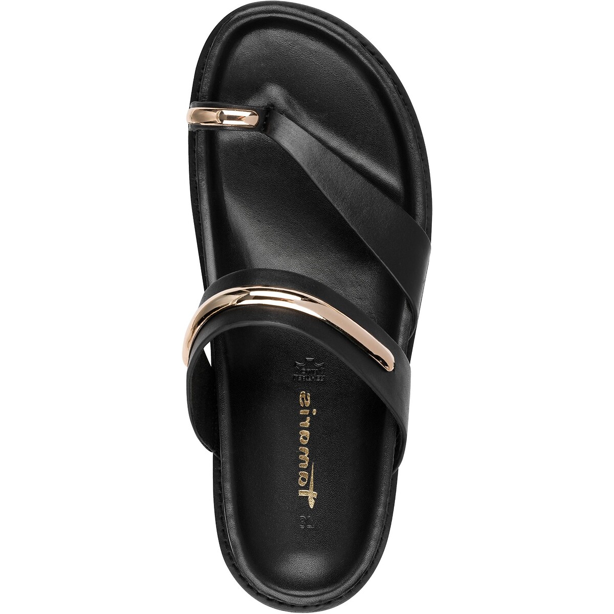 Mules passe-pouce en cuir noir, TAMARIS