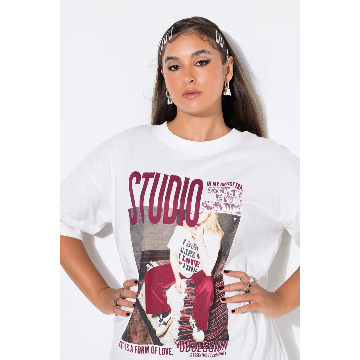 T-shirt oversize, imprimé devant et derrière blanc cassé, STUDIO UNTOLD