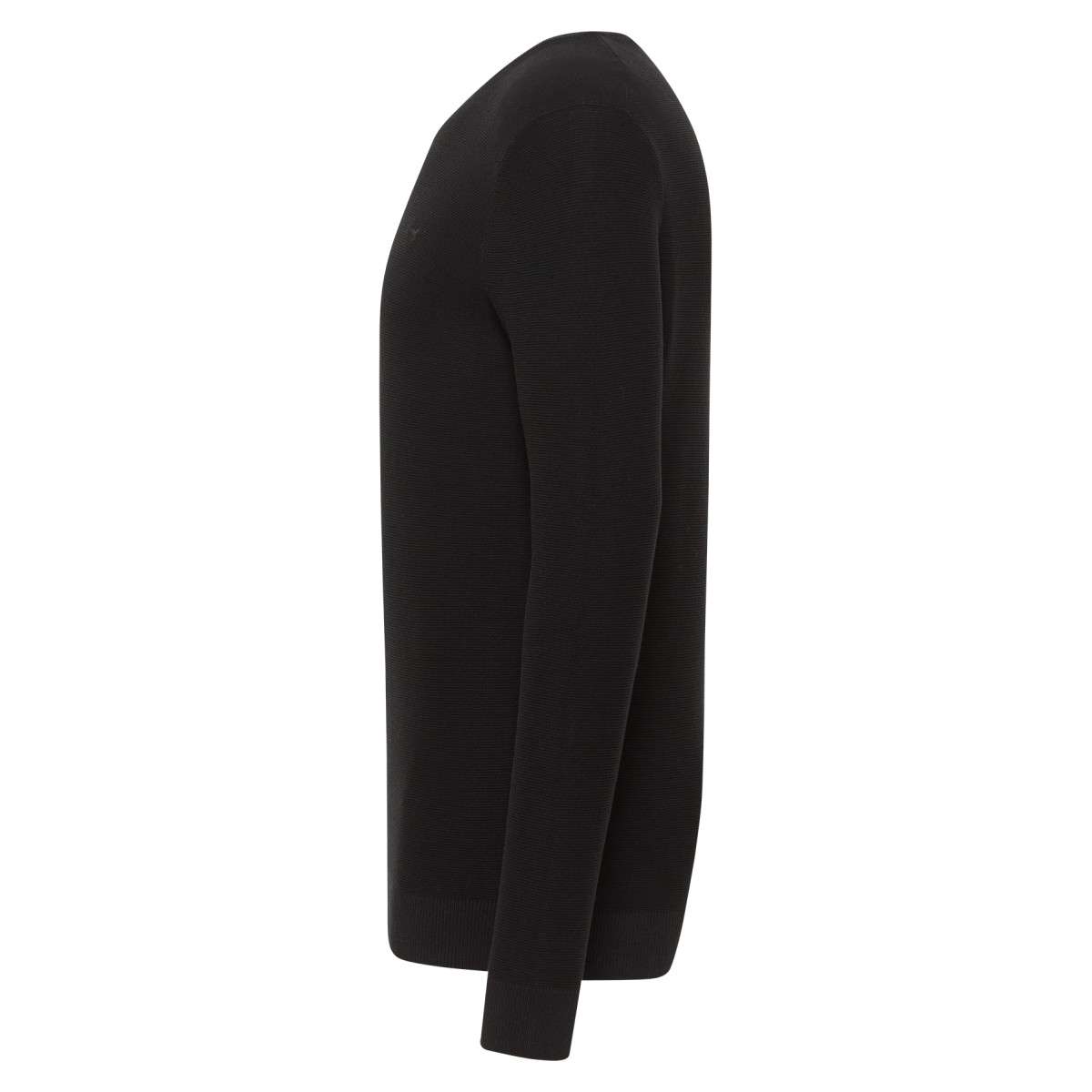Pull coton maille piquée col rond ajusté ELIOT noir, MUSTANG