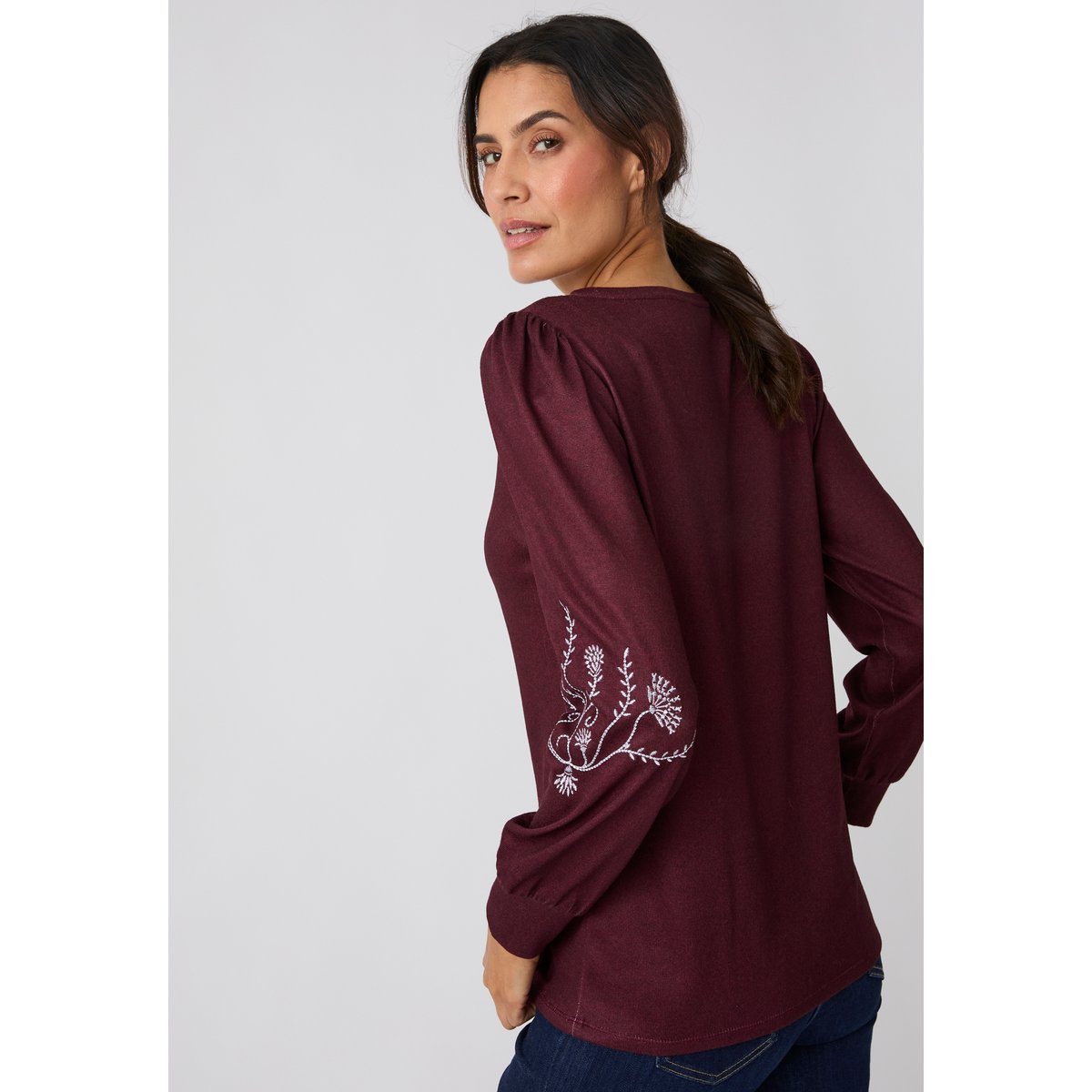 Tee-shirt manches brodées Thermolactyl maille chaude rouge bordeaux chiné, DAMART