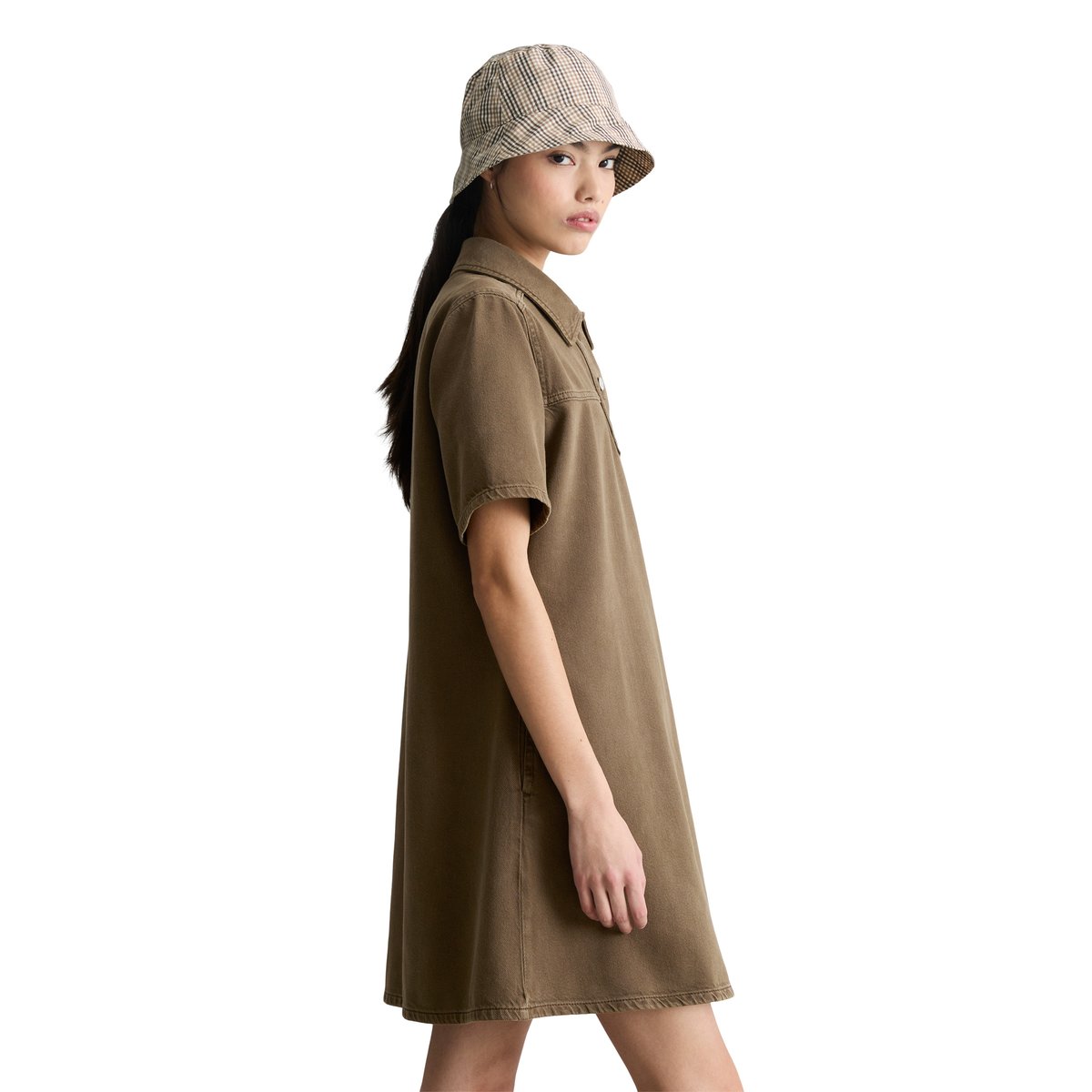 Mini-robe flared en sergé de coton organique et de lyocell marron foncé, MARC O’POLO DENIM