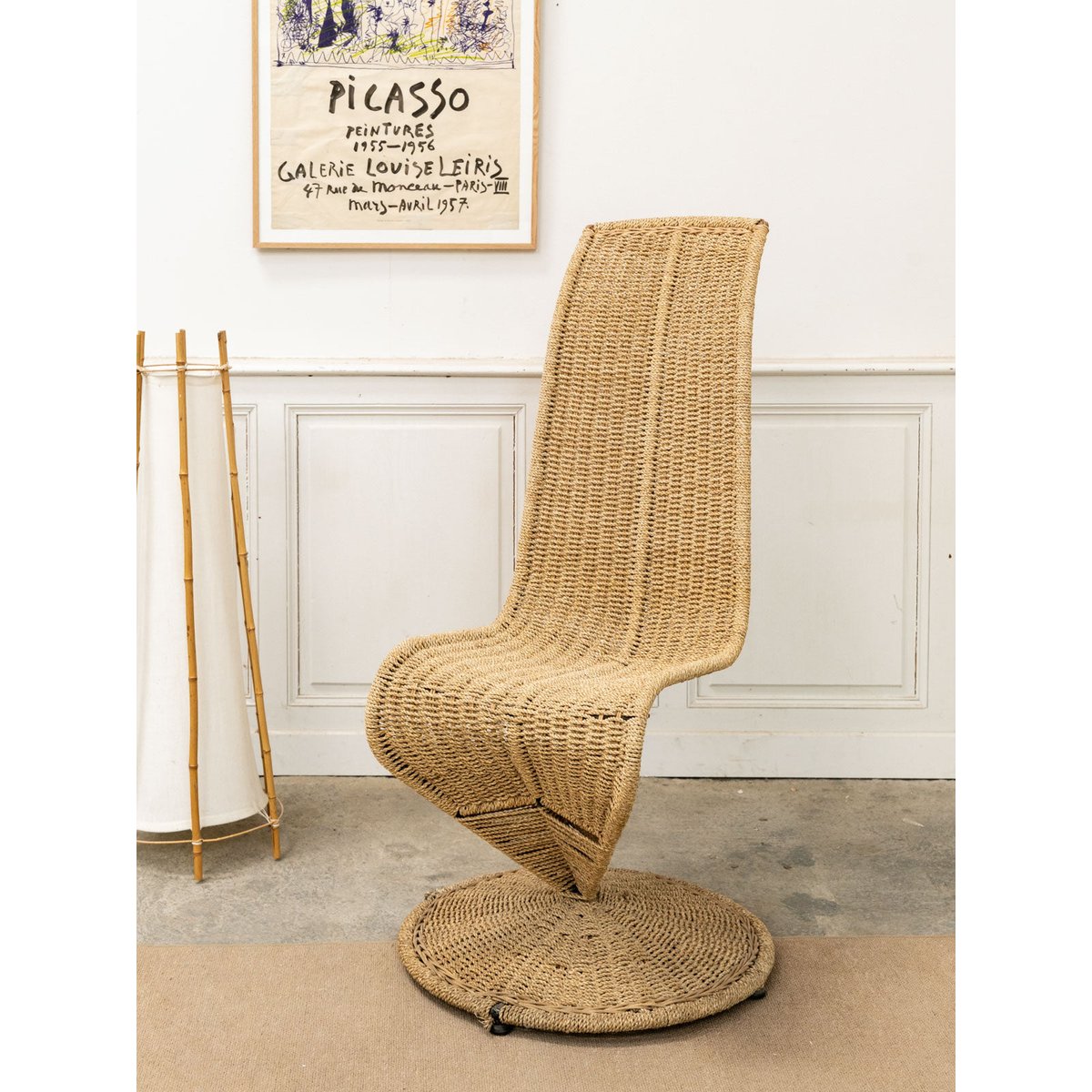 Fauteuil sculptural en corde Ernest N°1052 - Bon état naturel, DEBONGOUT