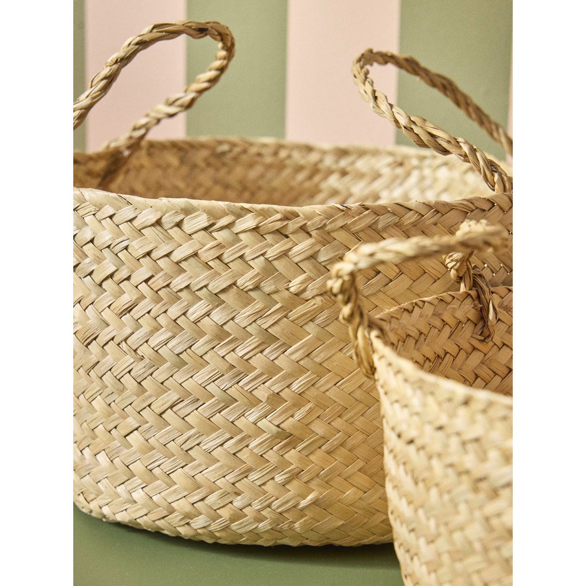 Panier en rotin par lot de 2 beige clair uni, CYRILLUS