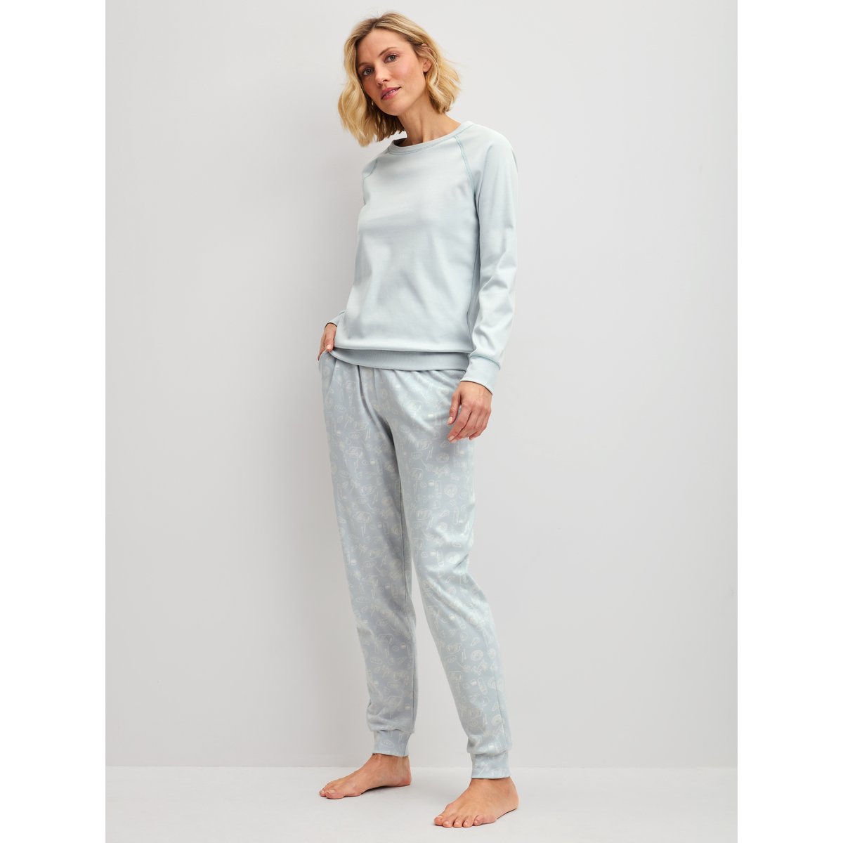 Pantalon de pyjama avec bords-côtes Coton ALPINE M&M pearl blue, CALIDA