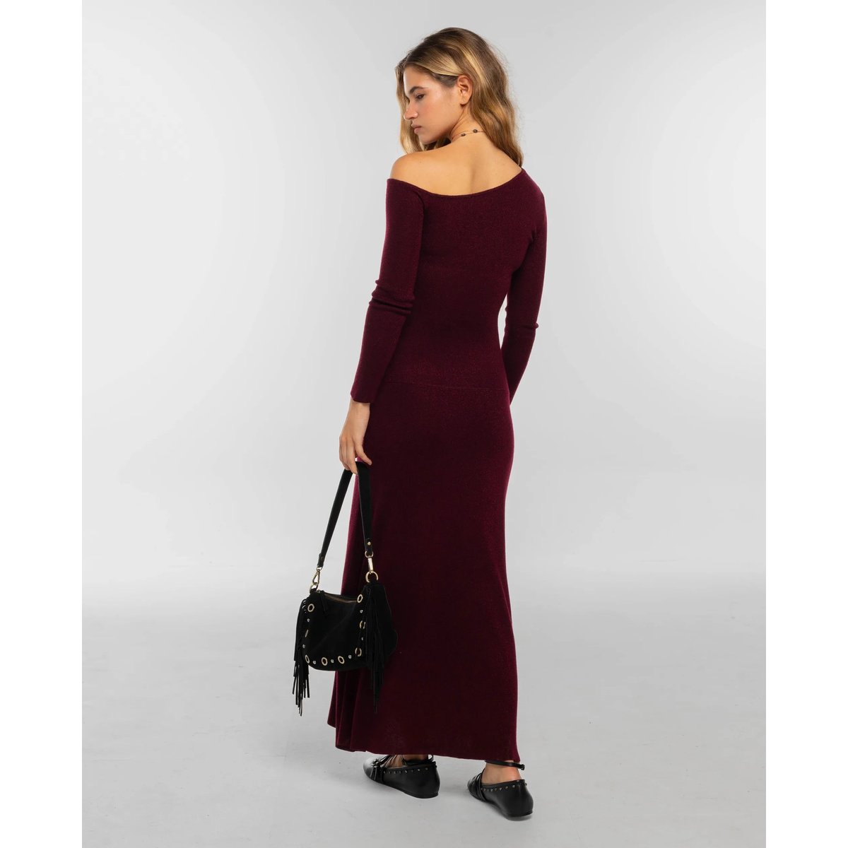 Robe en maille asymétrique bordeaux, THE-ARE