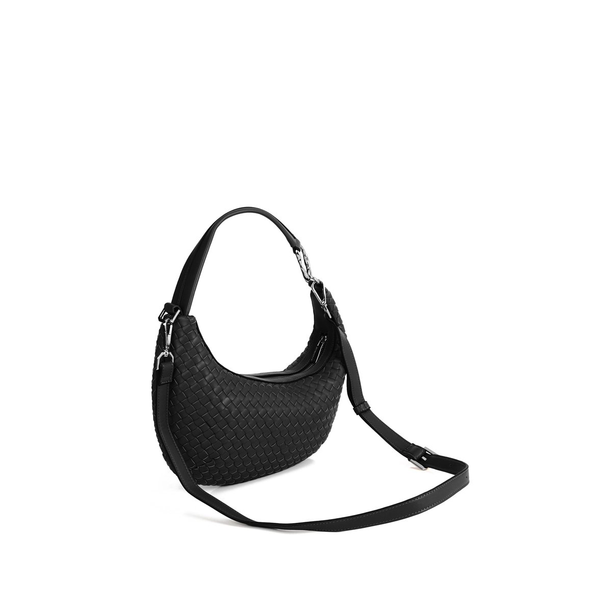 Sac à main tressé demi-lune noir, LOLA CASADEMUNT
