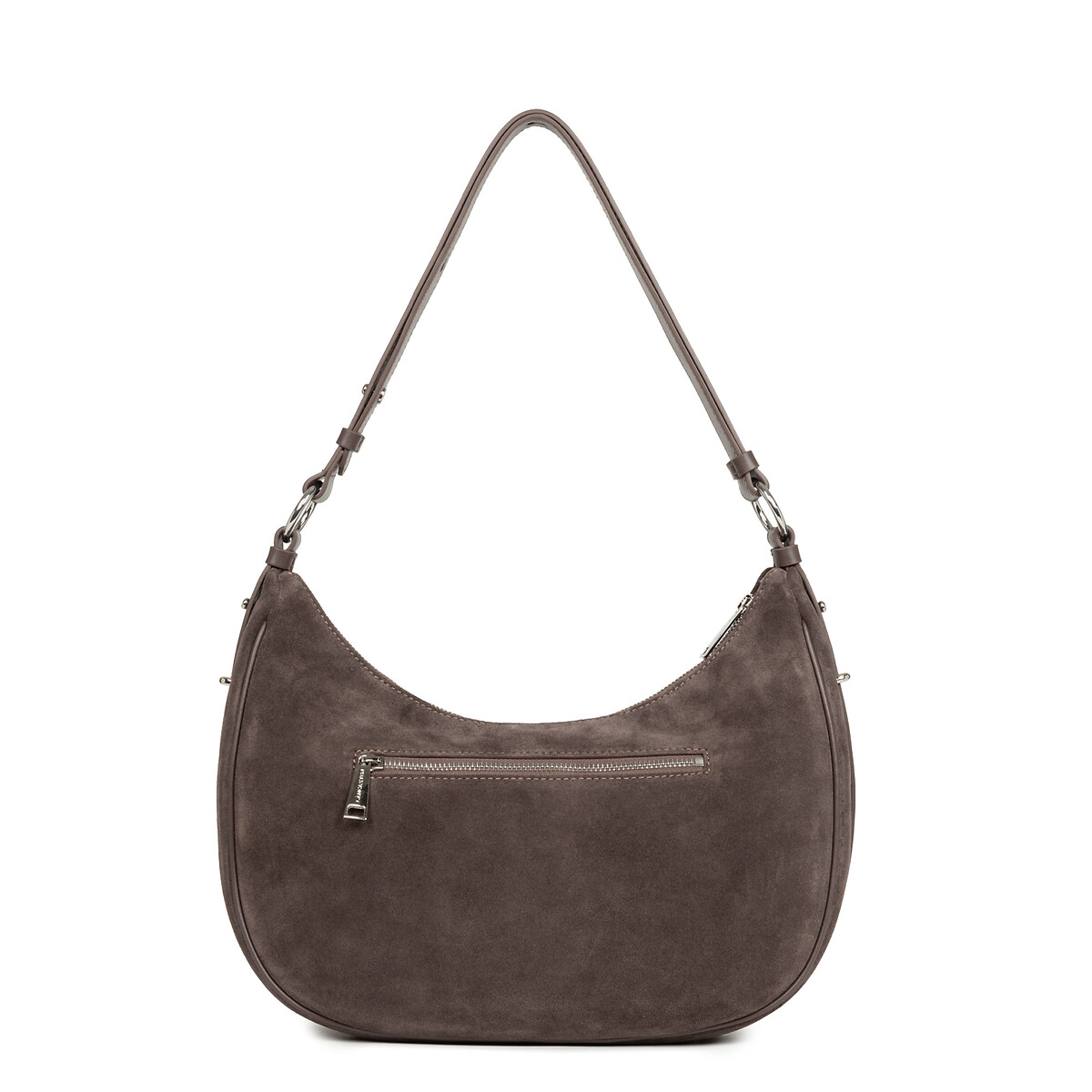 L suede zip-up shoulder bag brown, LANCASTER