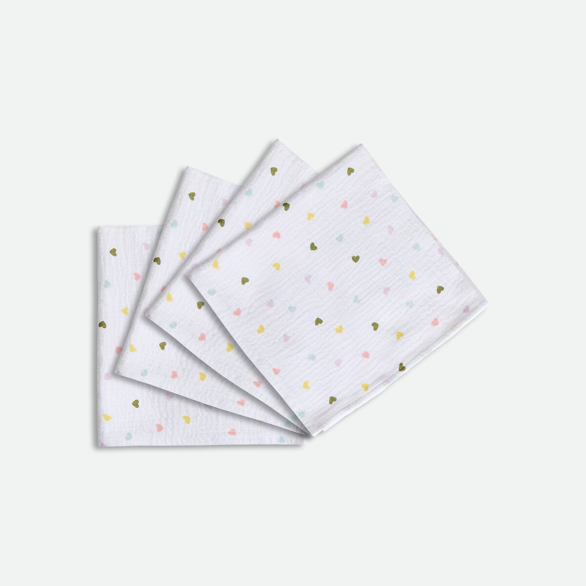 Lot de 4 langes imprimés, en gaze de coton, SCACCO imprimé coeurs, LA REDOUTE INTERIEURS
