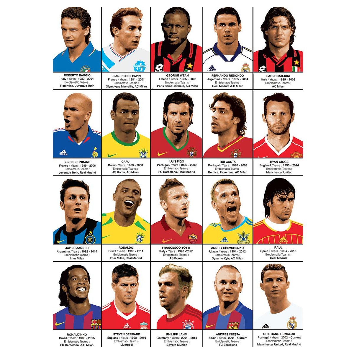 Affiche d'art - Legendary Football Players - Olivier Bourdereau affiche d'art, WALL EDITIONS