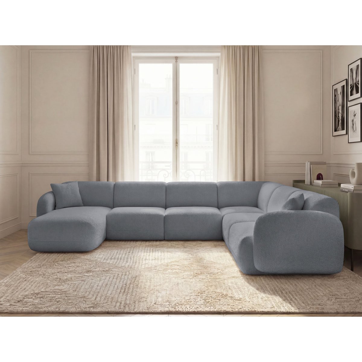 Canapé modulable 6 places en tissu chenille, ANDA gris, BOBOCHIC