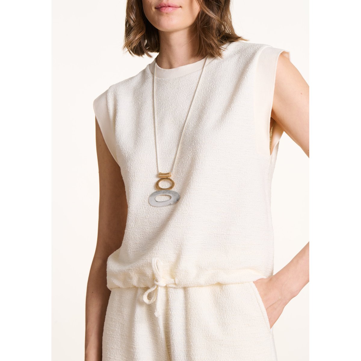T-shirt sans manches droit et ample ecru, LA FEE MARABOUTEE
