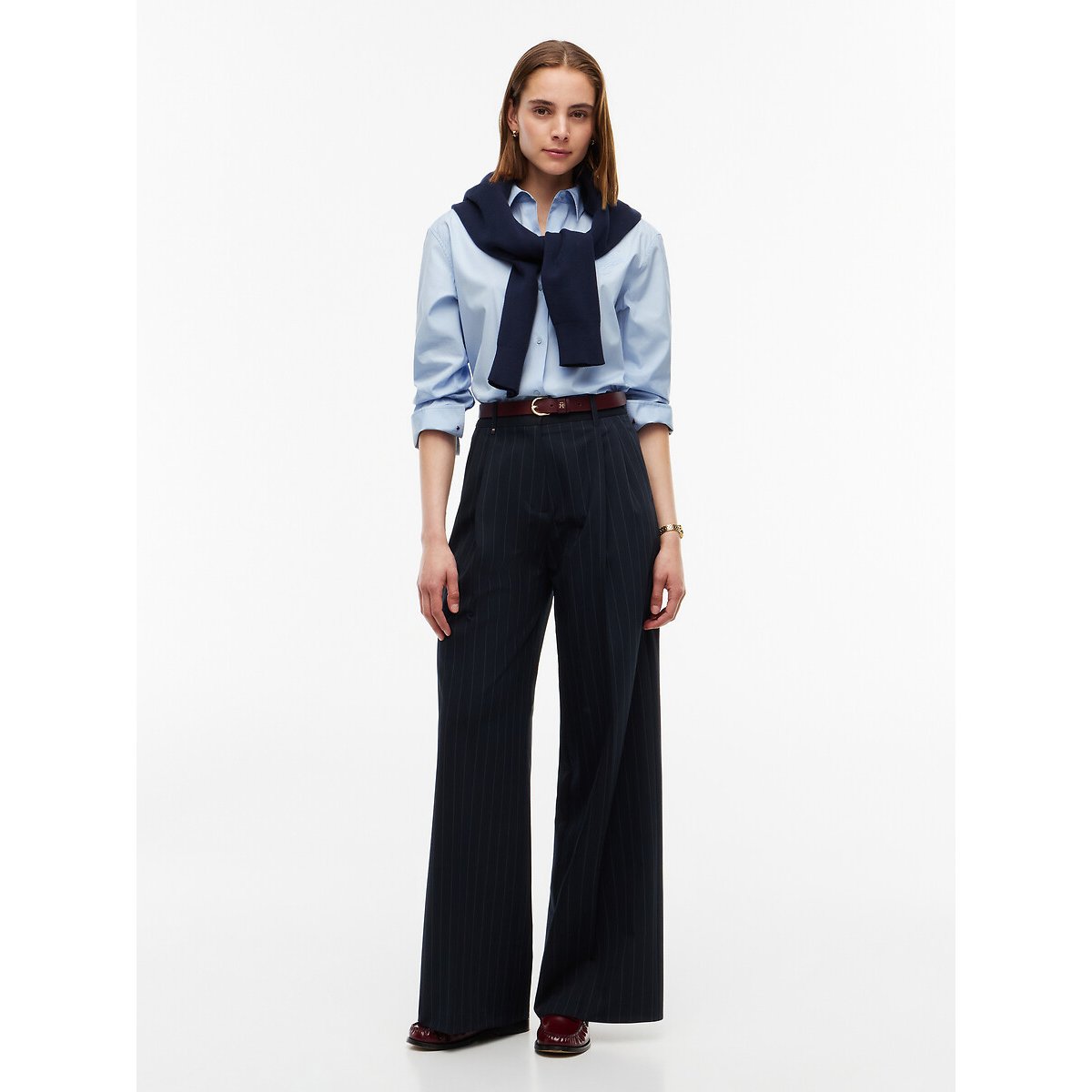 Pantalon large à pinces et fines rayures marine, TOMMY HILFIGER