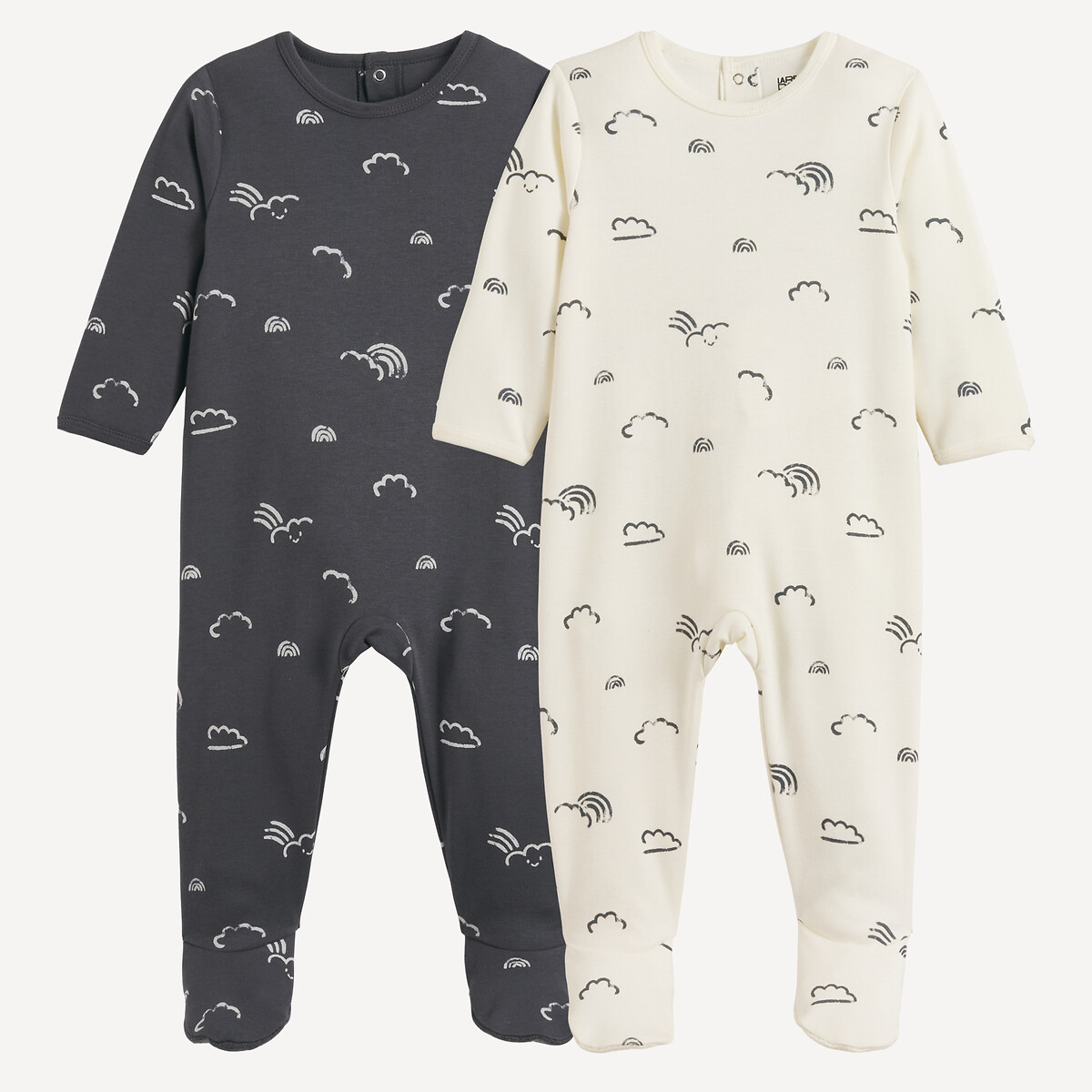 Set van 2 1-delige pyjama's in katoen, wolkenprint gemengd, LA REDOUTE COLLECTIONS