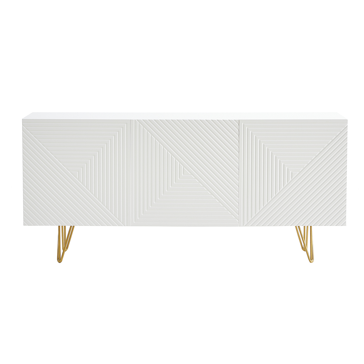 Buffet design 3 portes pieds métal doré L160 cm OZEN blanc, MILIBOO