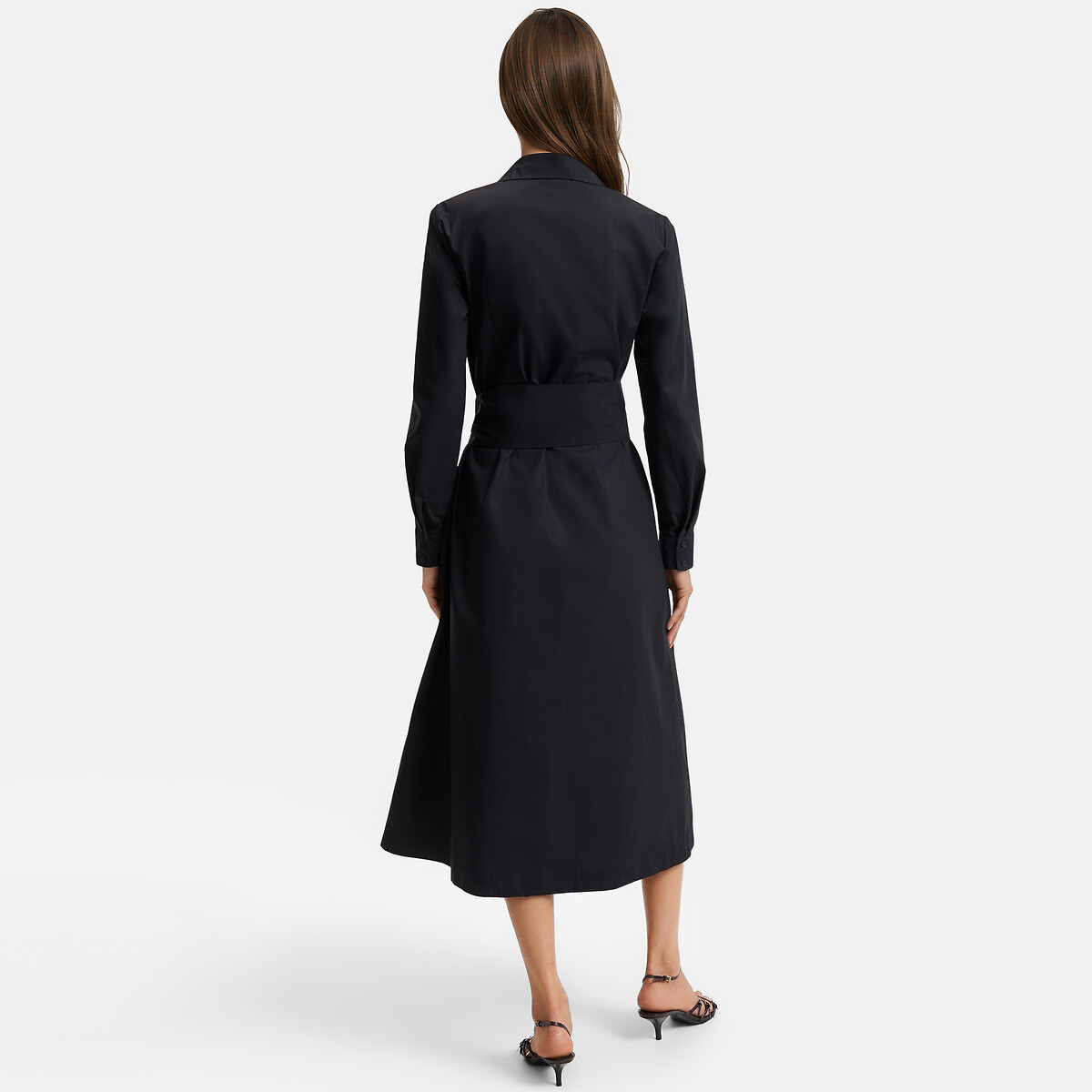 Robe chemise midi à manches longues et ceinture à nouer noir, LA REDOUTE COLLECTIONS