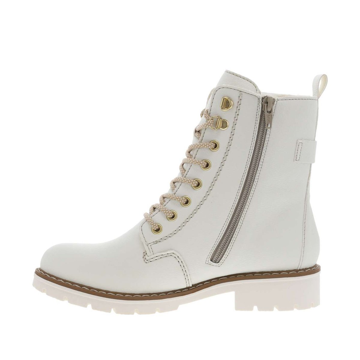 Bottines blanc cassé à talon décroché bas et à lacets ronds et zip latéral blanc cassé, RIEKER