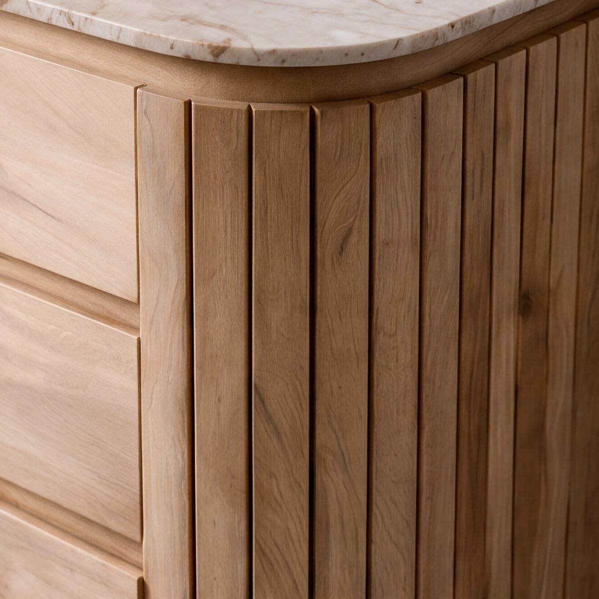 Meuble sous vasque 2 tiroirs en marbre et bois de manguier CYRENE bois clair, MADE IN MEUBLES