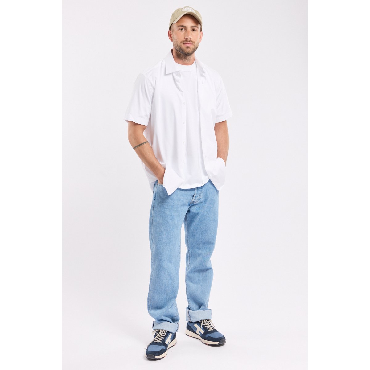 Chemise manches courtes en coton twill blanc, ARMOR-LUX