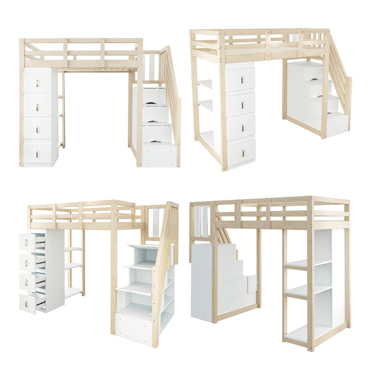 Lit mezzanine avec rangement, LOFTCOVEB blanc, MEUBLES COSY