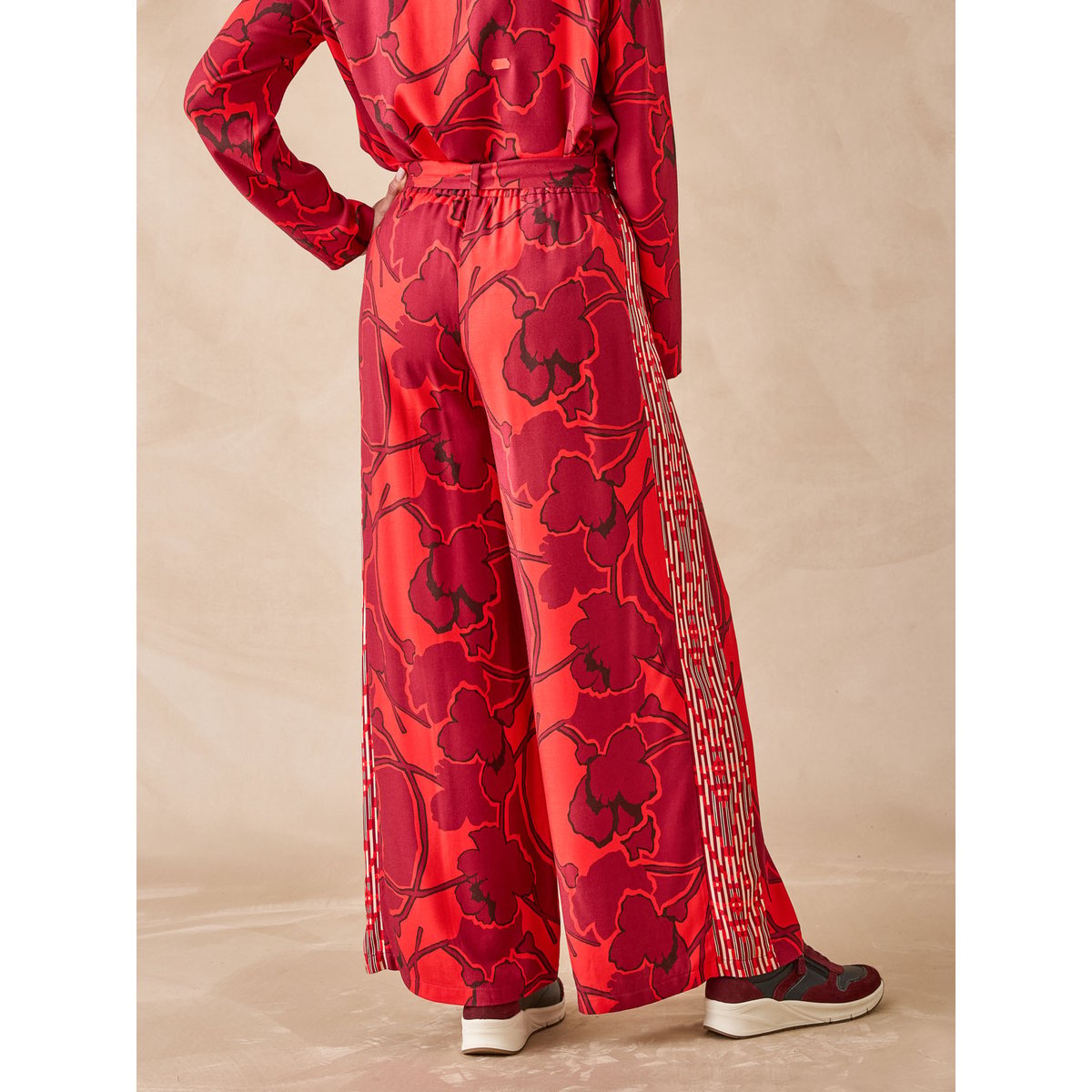 Pantalon fluide coupe large imprimé rouge, DAXON