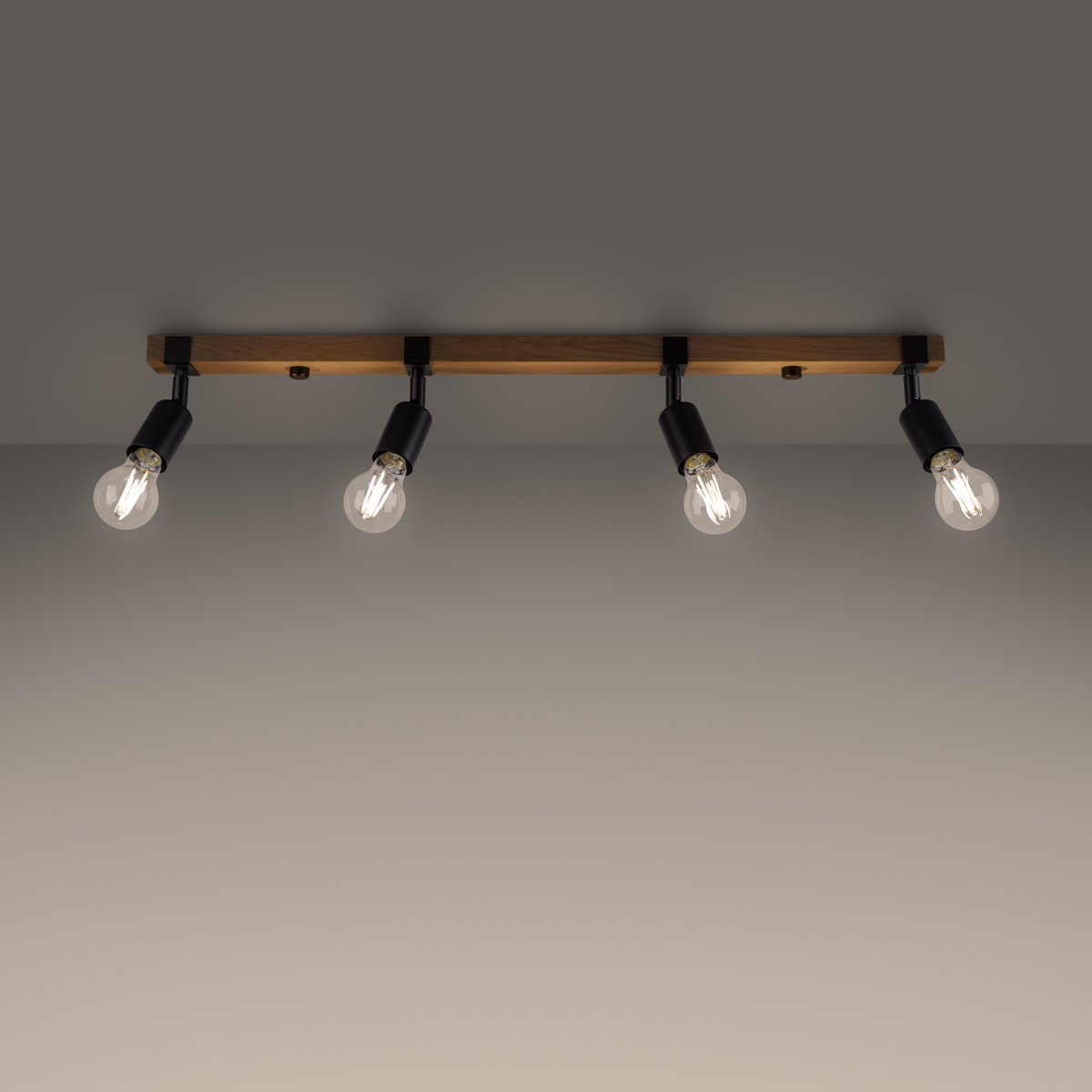 Plafonnier Acier Bois/Noir E27 4 Zuca marron, EDEN