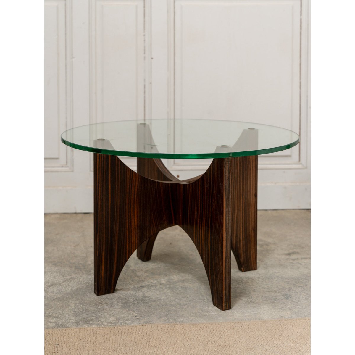 Table basse en verre et palissandre Donna N°1070 - Bon état bois foncé, DEBONGOUT
