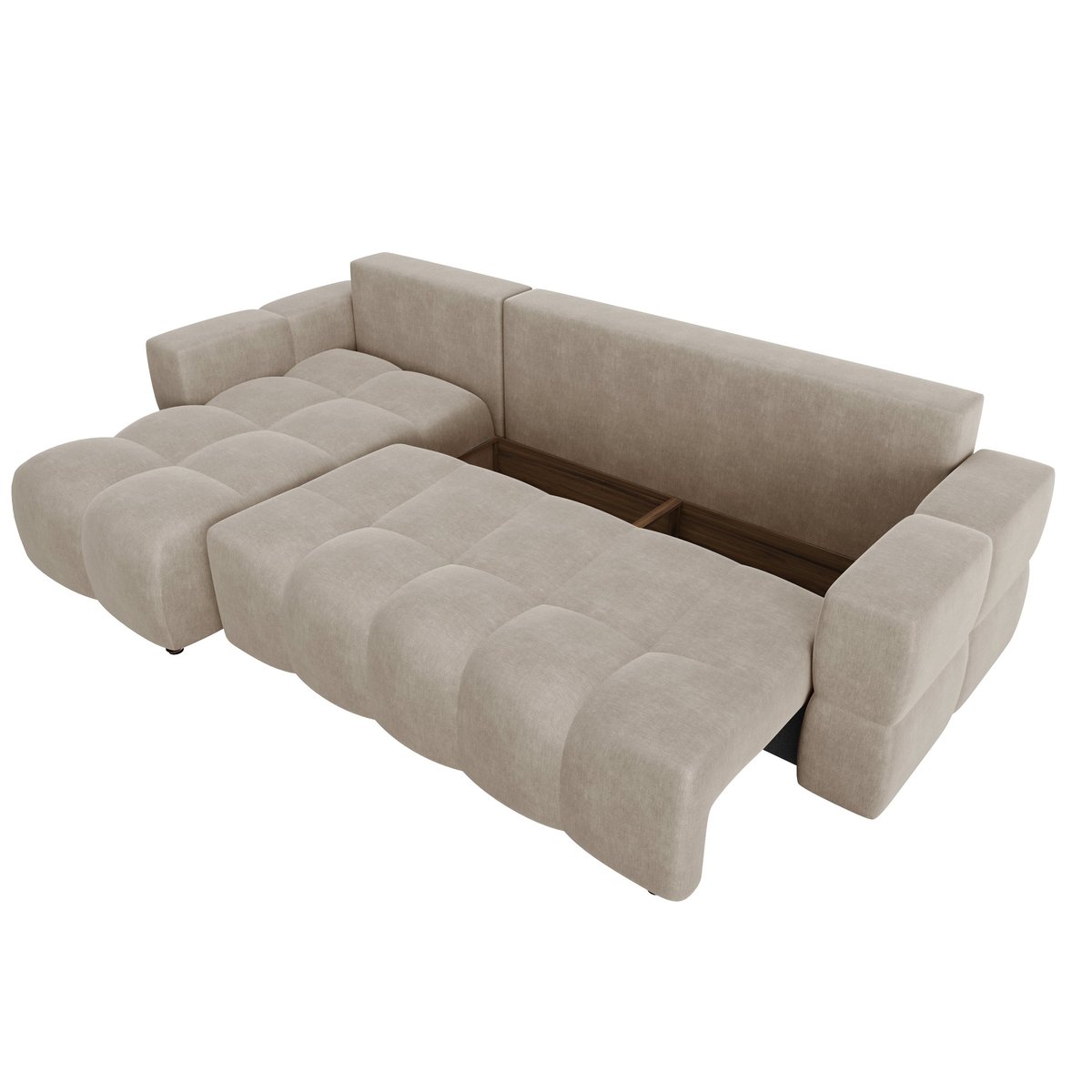 Canapé d'angle gauche convertible coffre 5 places en velours GABRIEL taupe, SIA HOME