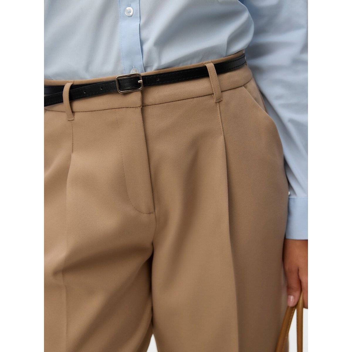 Pantaloni a gamba larga con cintura beige, VERO MODA