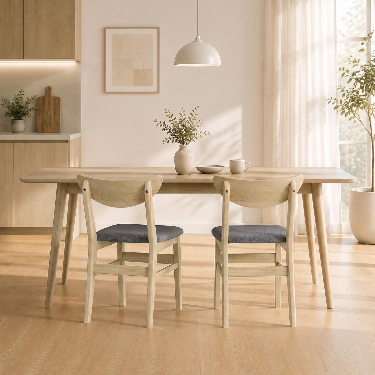 Chaise de salle à manger Tissu effet lin (100 gris et bois naturel, HOMCOM