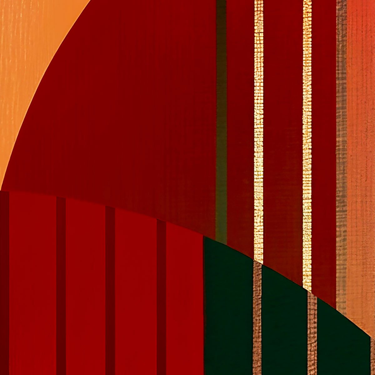Papier peint arches graphiques rouge et vert style art déco moderne multicolore, HEXOA