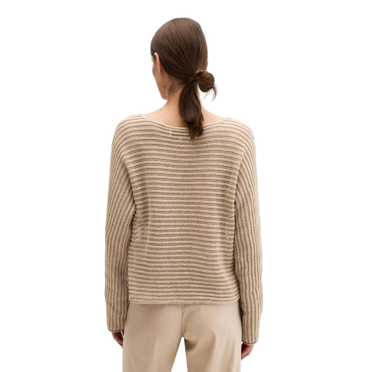 Pull ajouré relaxed en mélange de coton et de lin bio beige, MARC O'POLO