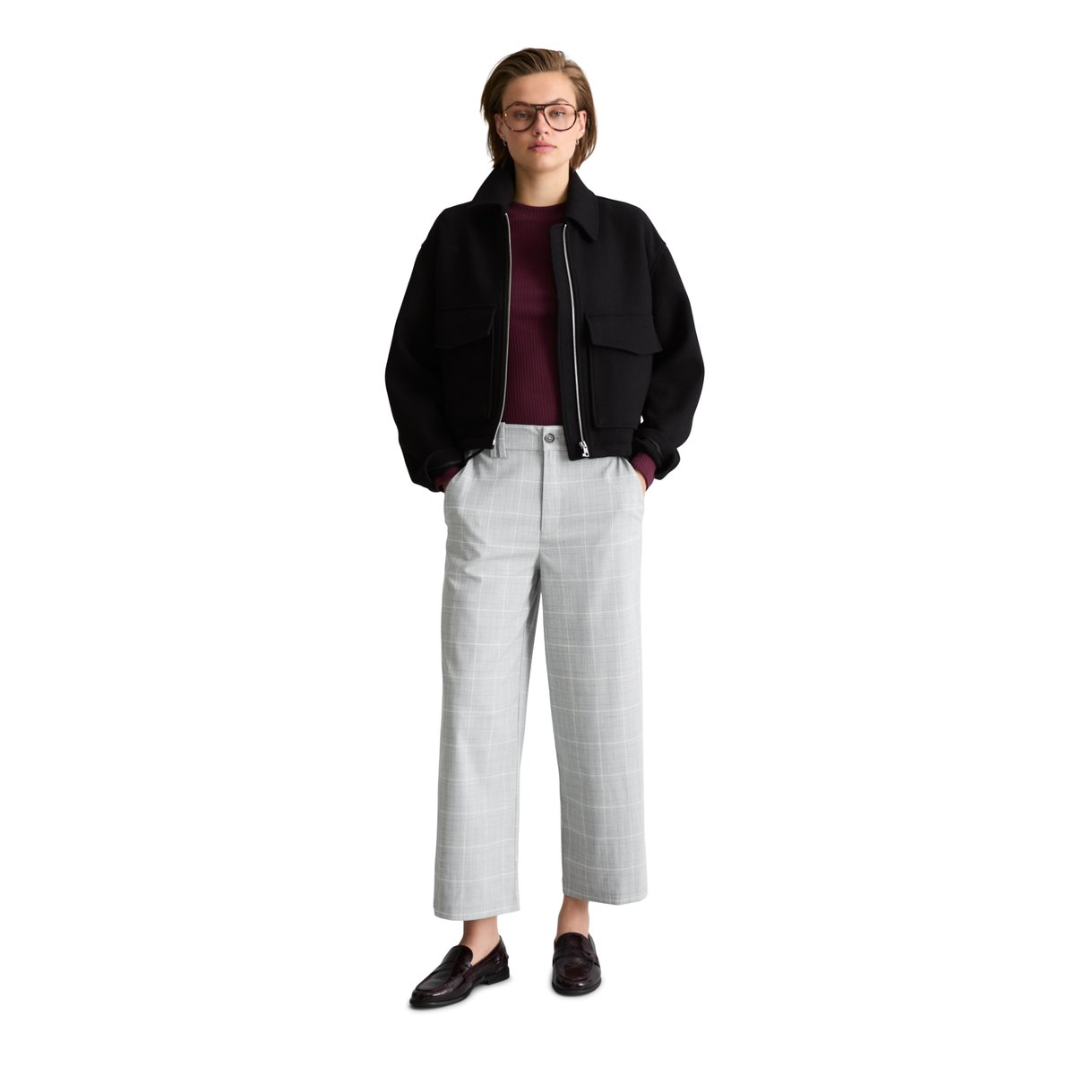 Pantalon à carreaux, coupe regular en polyester-viscose extensible gris, MARC O’POLO DENIM