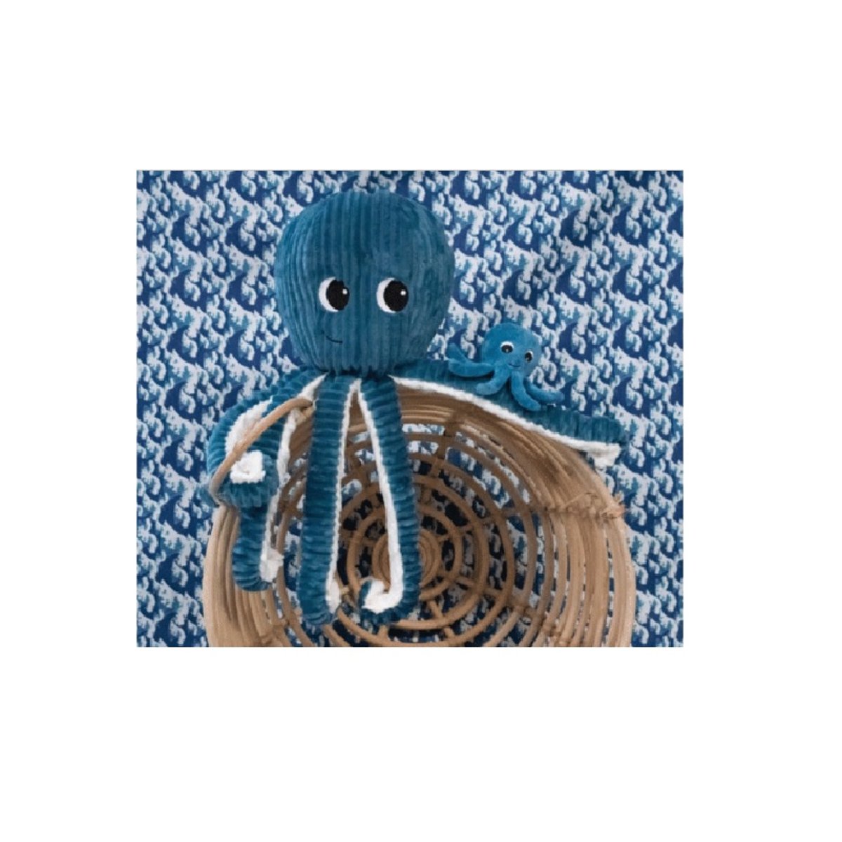 Peluche Filou la pieuvre maman et bébé bleu, blanc, LES DEGLINGOS