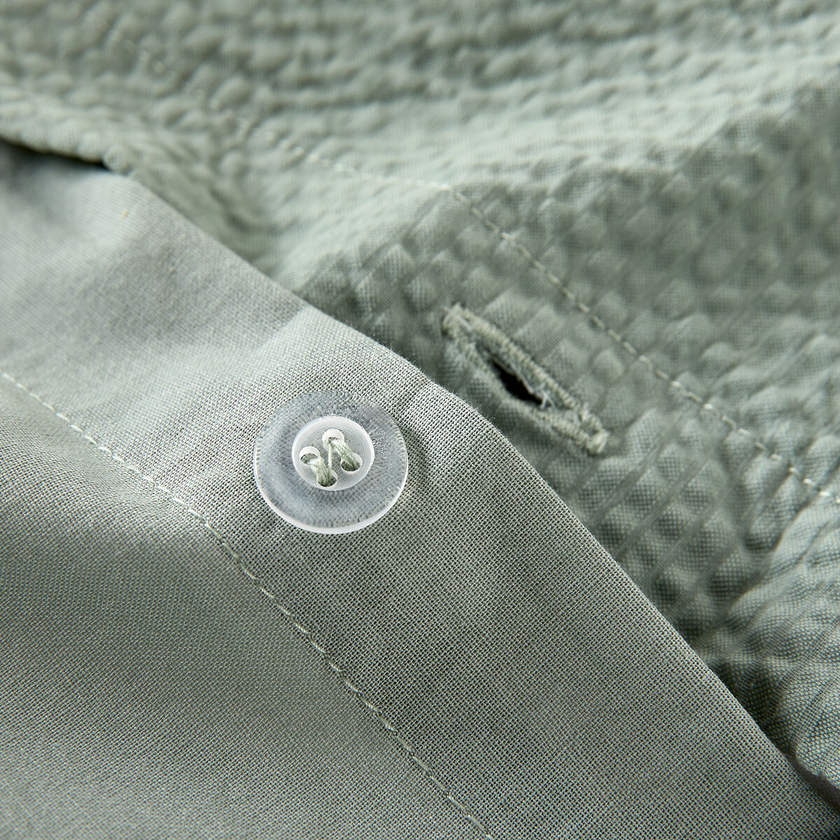 Housse de couette coton et coton lavé, Seersucker sauge, LA REDOUTE INTERIEURS