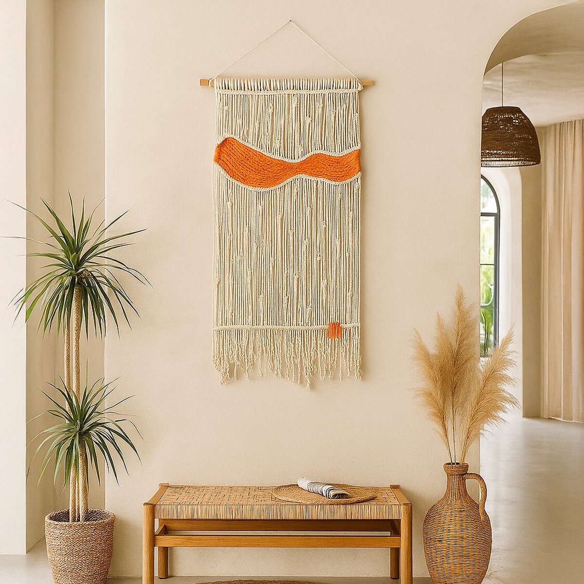 Decoração de parede em macramé SUNSET, Macramar natural/laranja, MACRAMAR