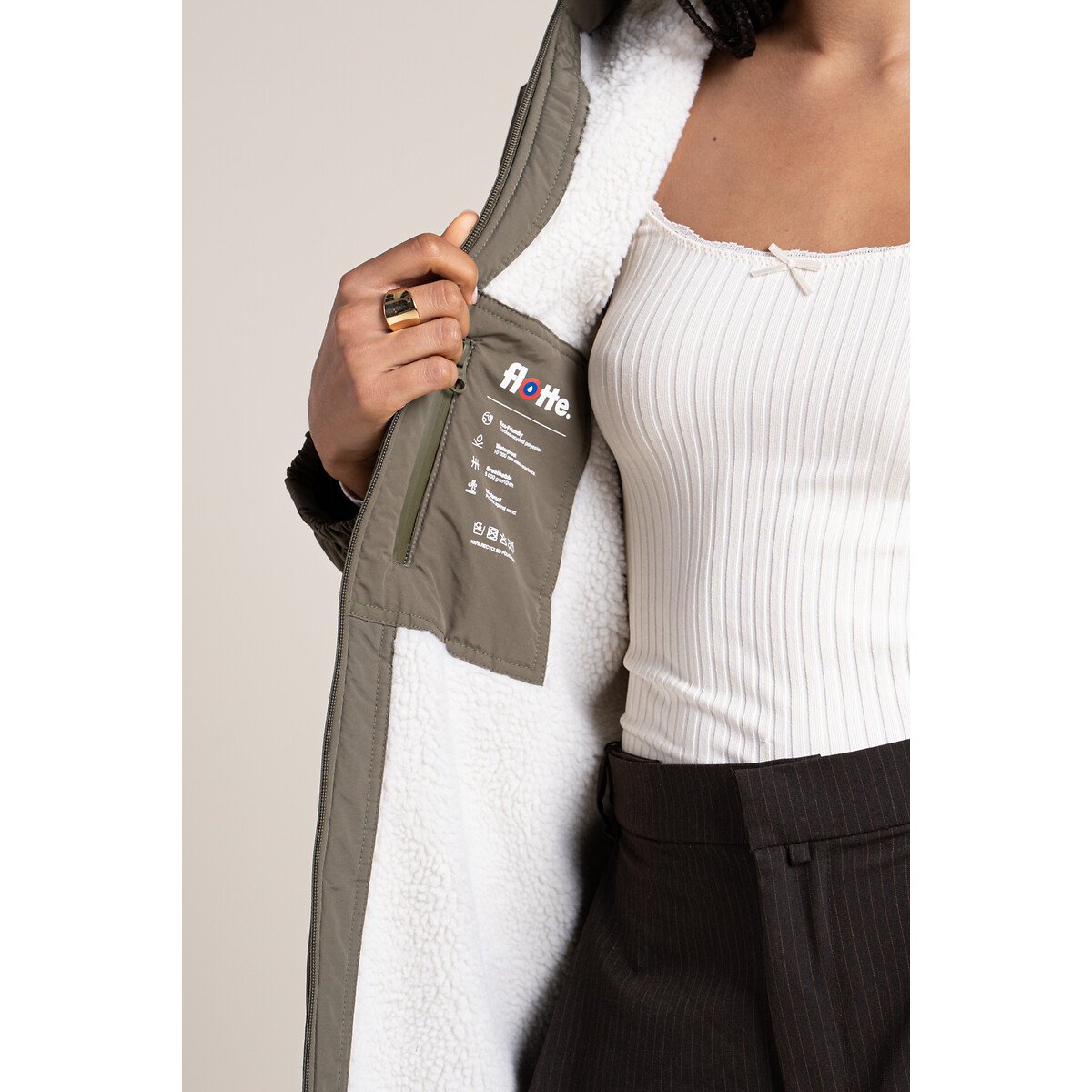 Coupe-vent zippé mi-long à capuche, TURENNE kaki, FLOTTE