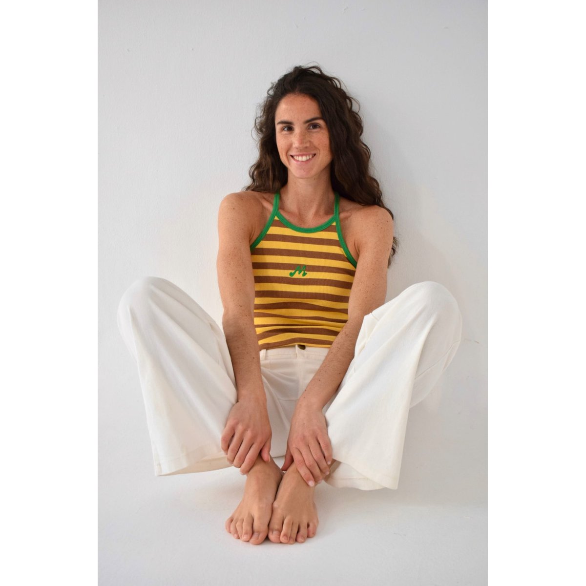 Débardeur rayé dos nageur MONI jaune / marron, MINDTRAVELER