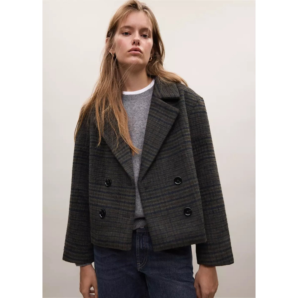 Manteau à carreaux laine mélangée chocolat, MANGO TEEN