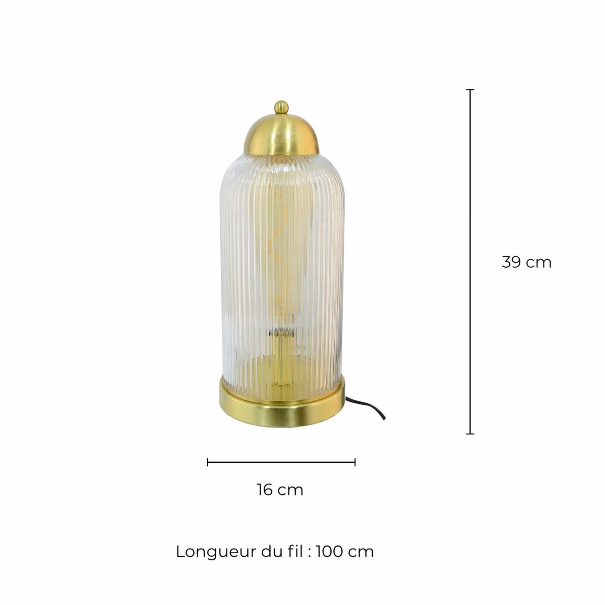 Lampe à poser en verre strié et métal, FALINE doré, C-CREATION