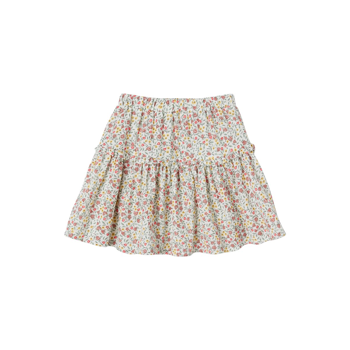 Jupe à fleurs en gaze de coton écru, VERTBAUDET