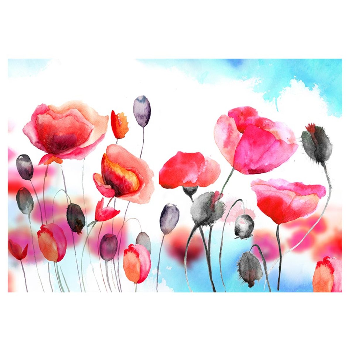 Papier peint intissé panoramique Fleurs Swaying with the Wind noir, EDEN