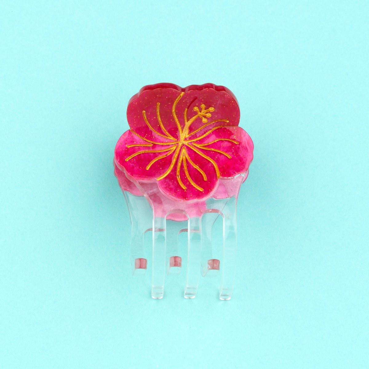Mini pince à cheveux HIBISCUS rose à pailettes, COUCOU SUZETTE