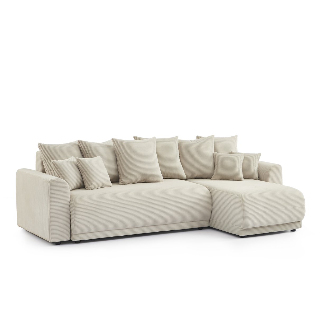 Canapé d'angle convertible velours SOLINE beige, BAÏTA