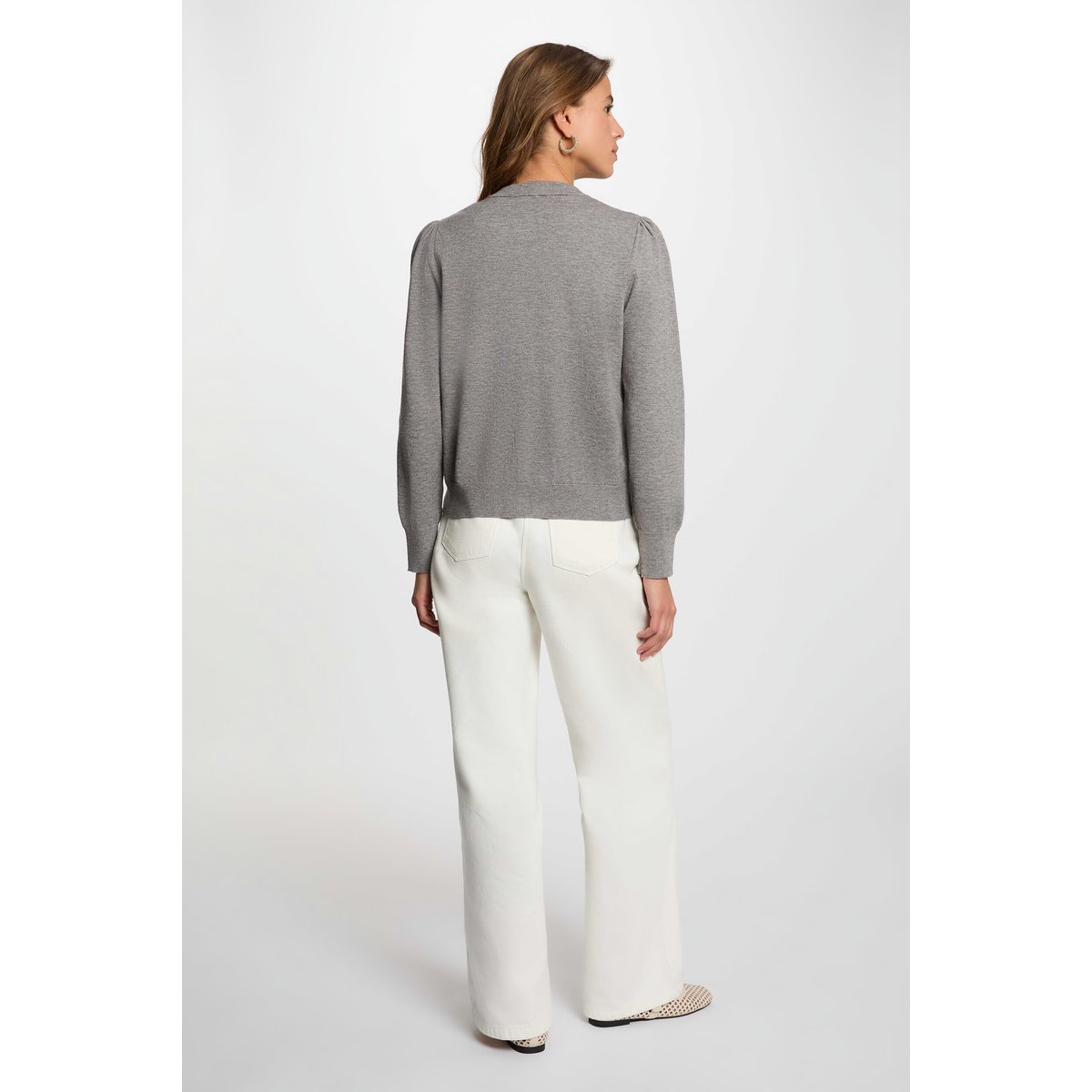 Gilet tricot col rond gris clair, MORGAN