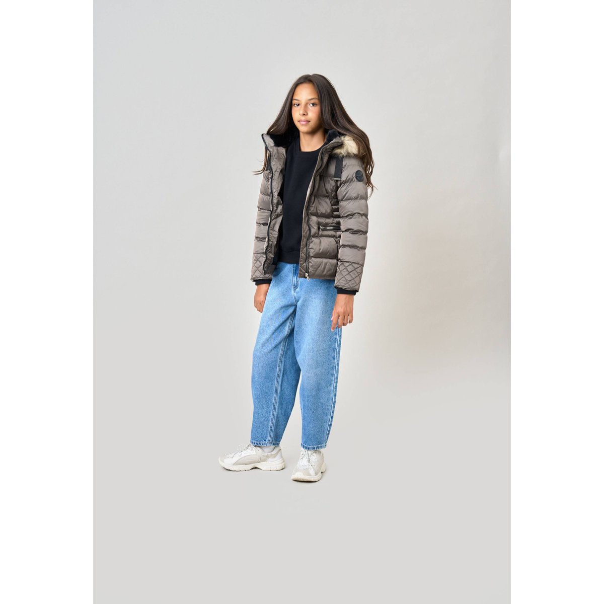 Doudoune fille avec capuche imitation fourrure GINNIE taupe, DEELUXE