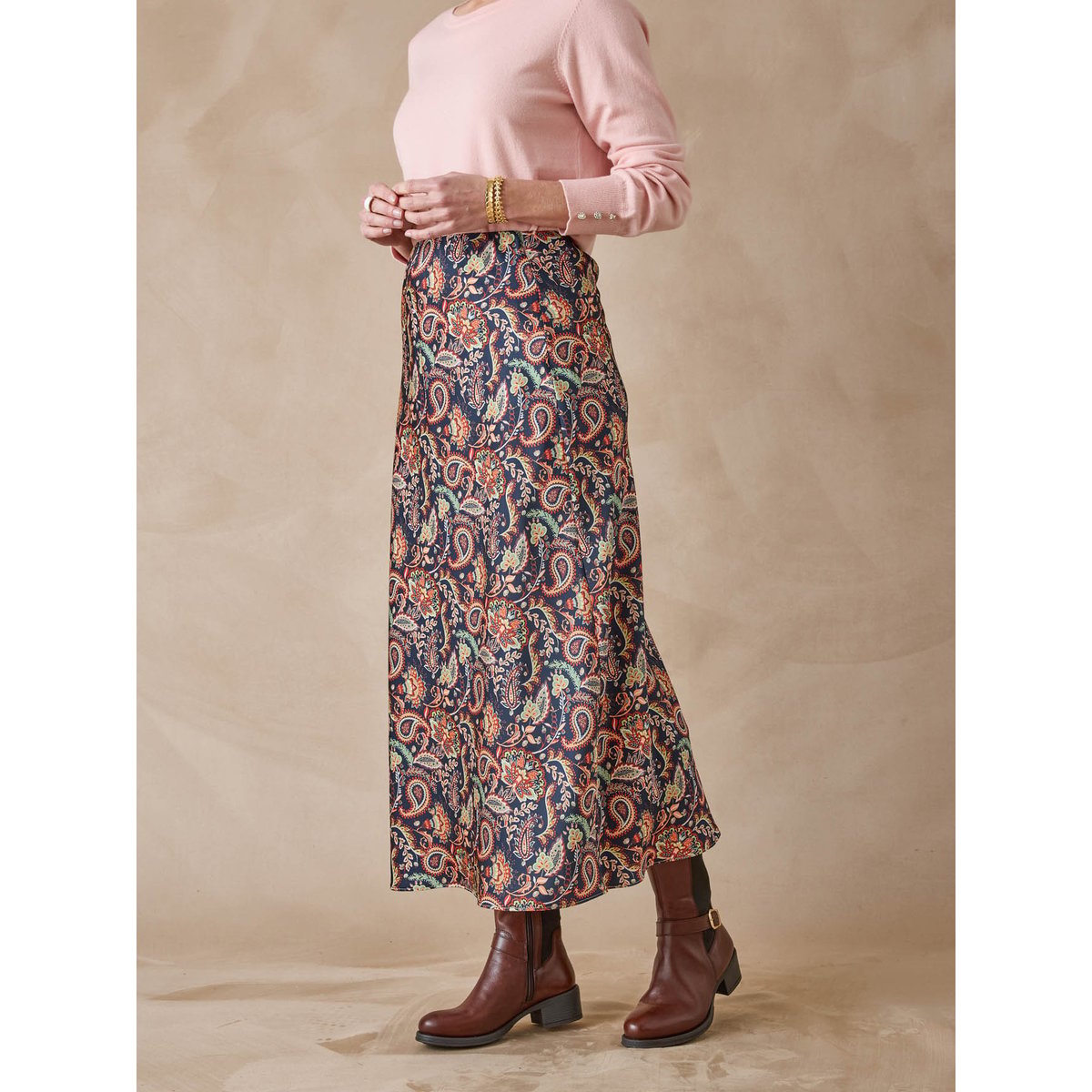 Jupe élastiquée en satin imprimé multicolore, DAXON