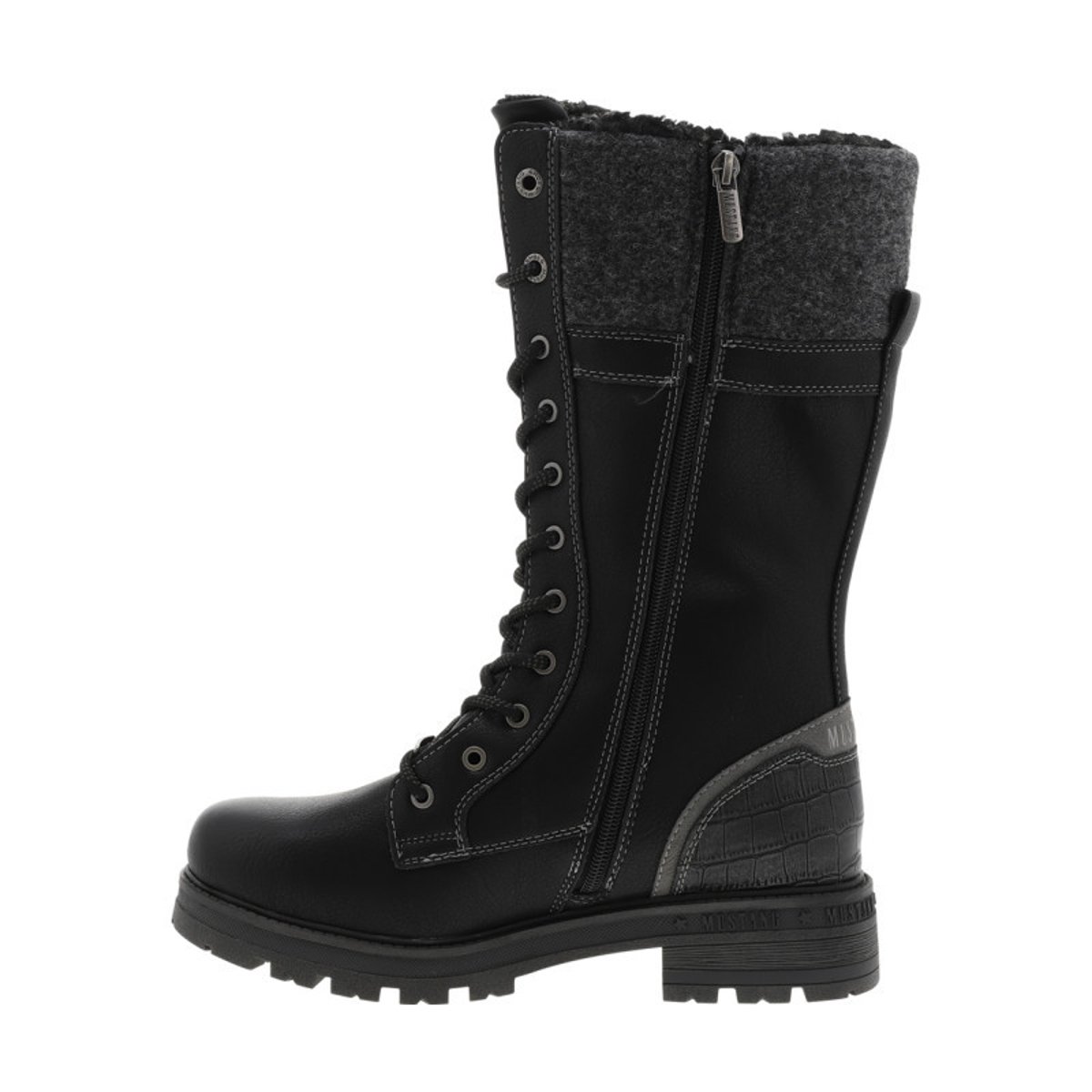 Bottes noires à talon décroché bas ornées d'une fermeture éclair décorative noires, MUSTANG