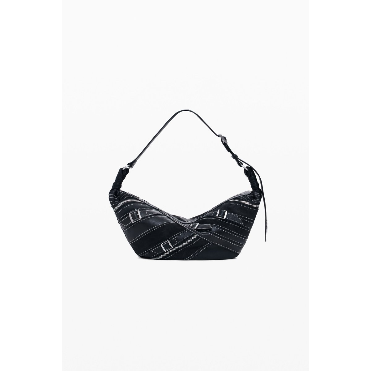 Petit sac effet cuir à boucles noir, DESIGUAL